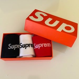 Supreme socks with box three pack red/black/white